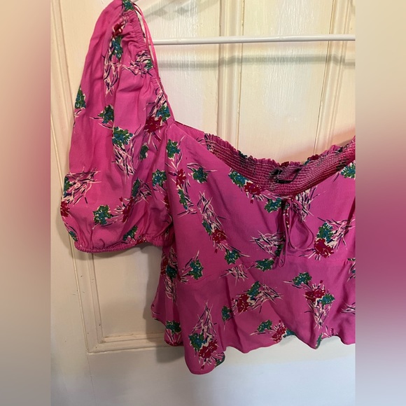 Zara Cropped Short Sleeve Floral Print Smocked Blouse X Large - Picture 6 of 8